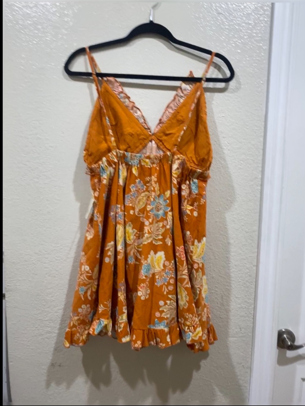 NWT Free People Orange Babydoll Mini Dress Size M Ruffled Floral MSRP $128 - Picture 4 of 7